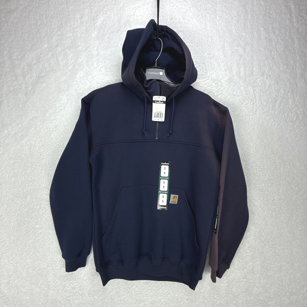 Carhartt Pullover Quarter Zip Hoodie Mens Small K217 NVY Navy Blue NWT Faded